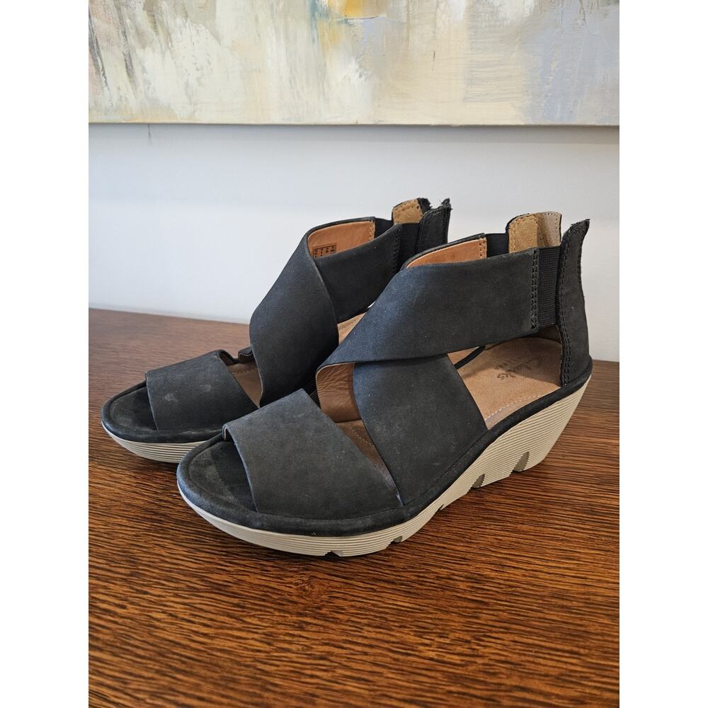 Women's Clarks Artisan 'Clarene Glamor' Black Comfort Wedge Sandal Size 8 M NWOB